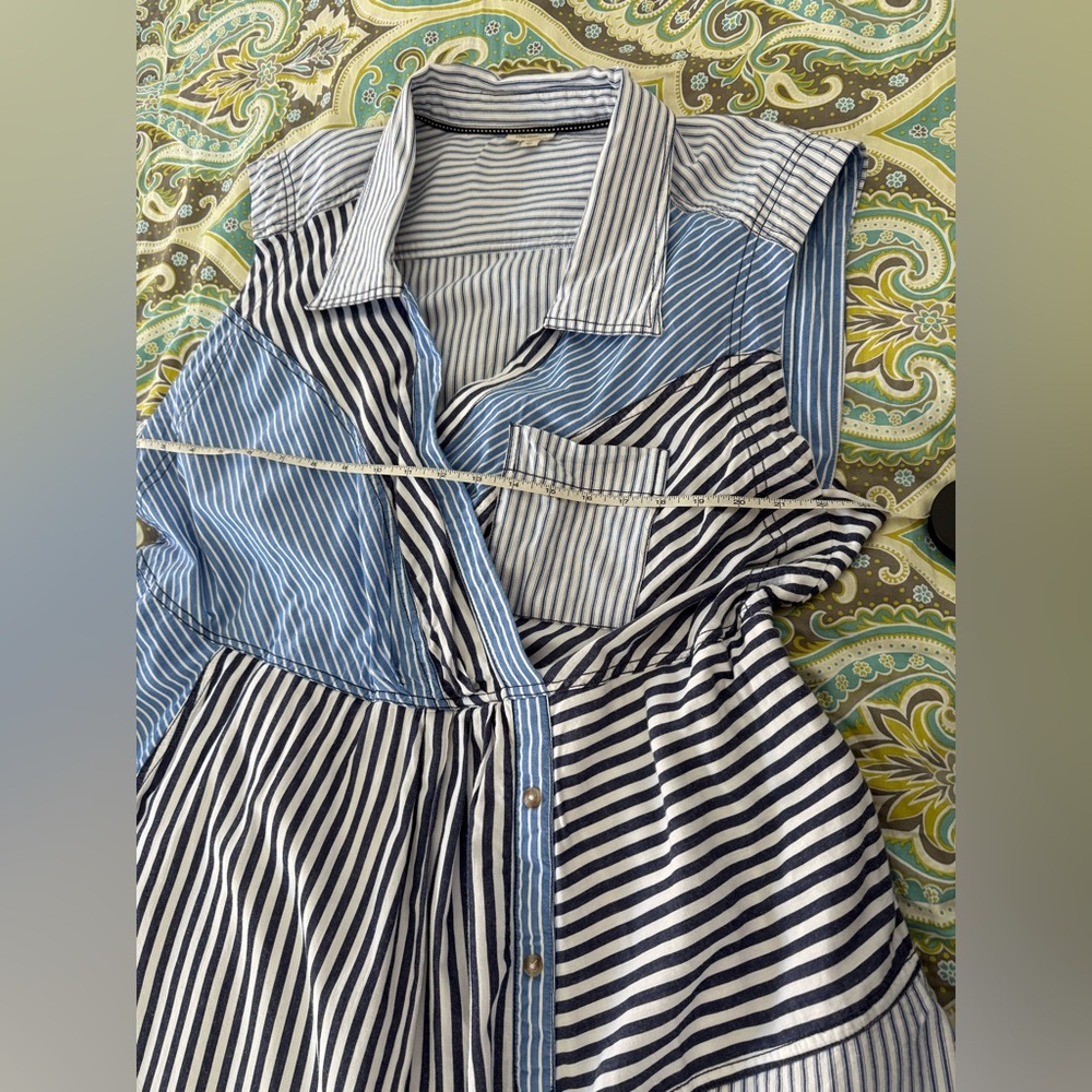 Pilcro Blue and White Asymmetrical Stripe Wrap Dress - Picture 6 of 16